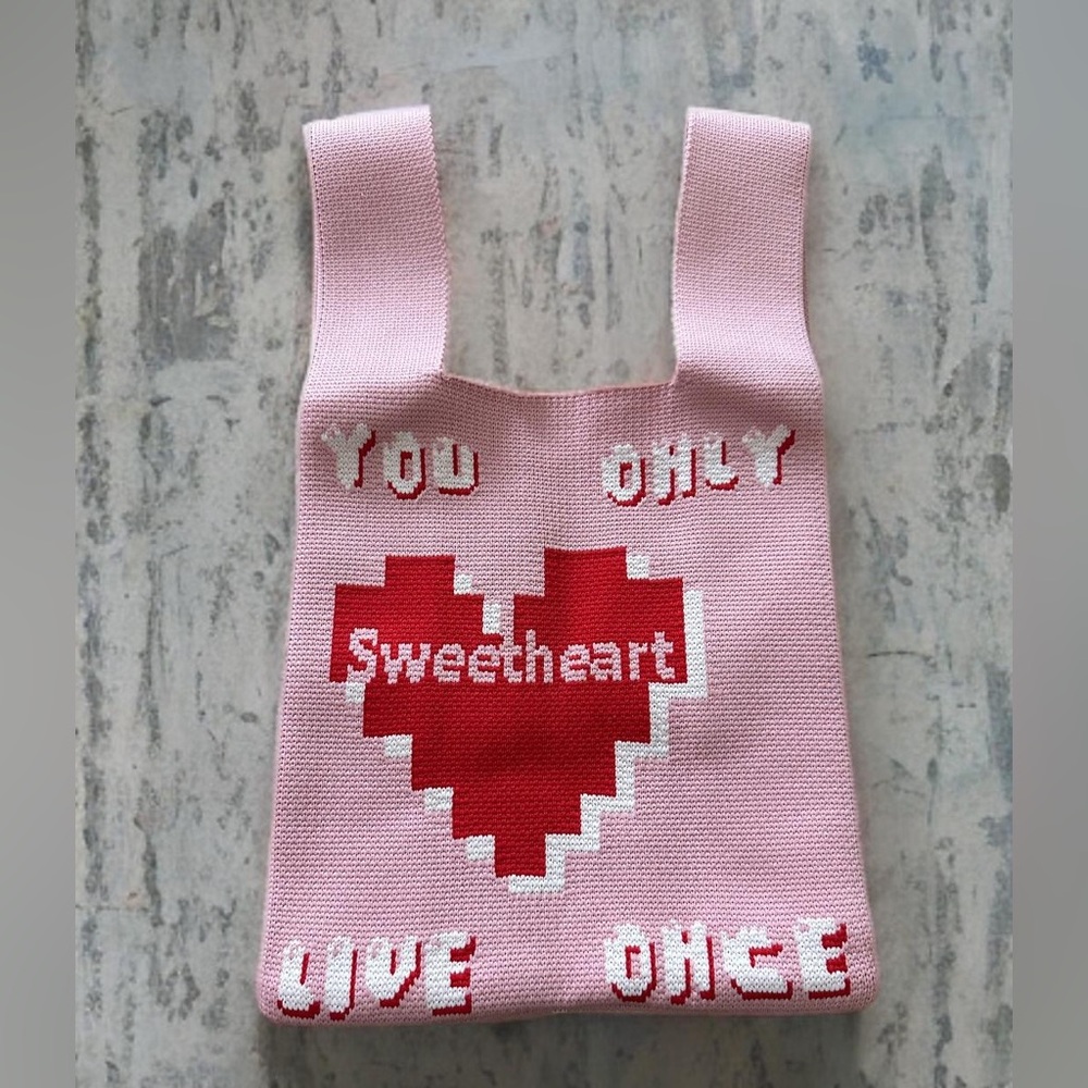 Pink and Red Knit Tote Bag. New. Never Used.